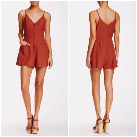 Urban Outfitters Pants - LUSH Linen Button-Up Terracotta Marsala Romper